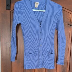 L.L. Bean Women's Periwinkle Ribbed V-Neck Button Cardigan